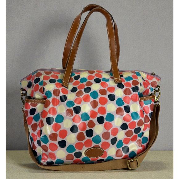 Fossil Handbags - *Flawed Fossil Multicolor Geo Dot Print Coated Satchel Tote Bag Zip Top w/ Strap